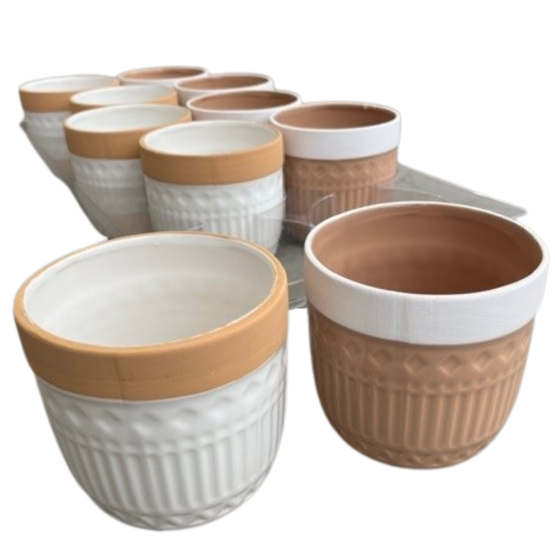 4" Ceramic White/Terracotta Mixed Tray (Pack 10)