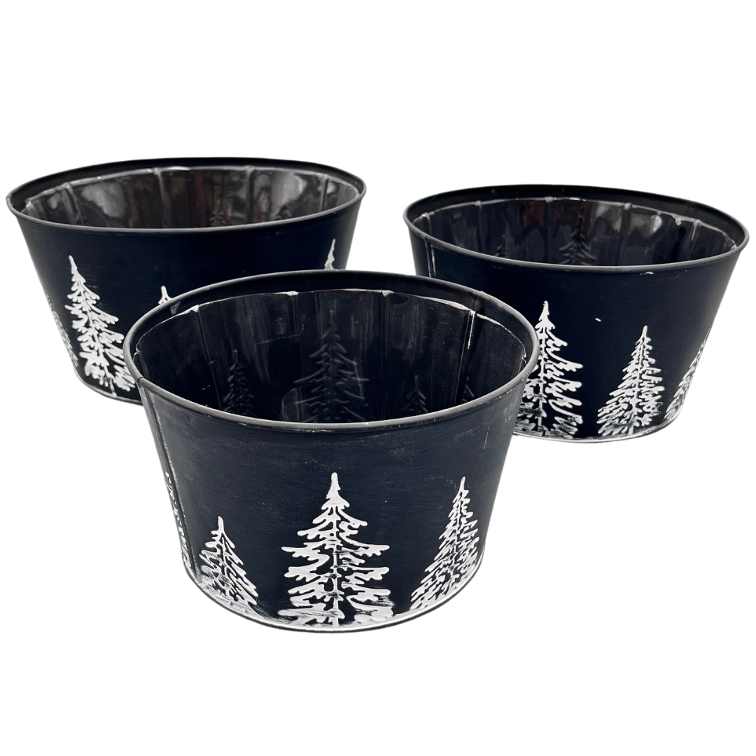 Christmas Tree Tin Black & White (set of 3)