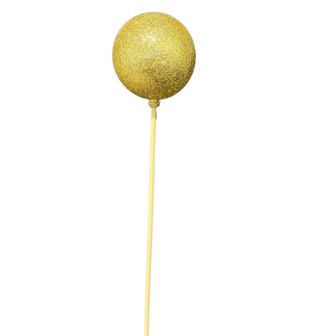 Gold Glitter Christmas Ball Pick