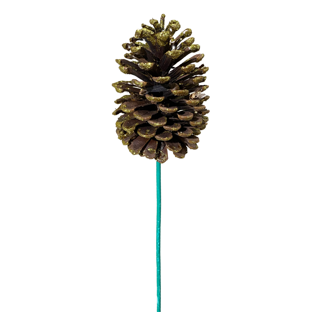 Gold Glitter Pinecone Pick (Pack 12)