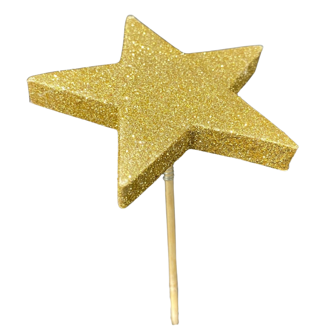 Glitter Gold Spring Star Pick (Pack 12)
