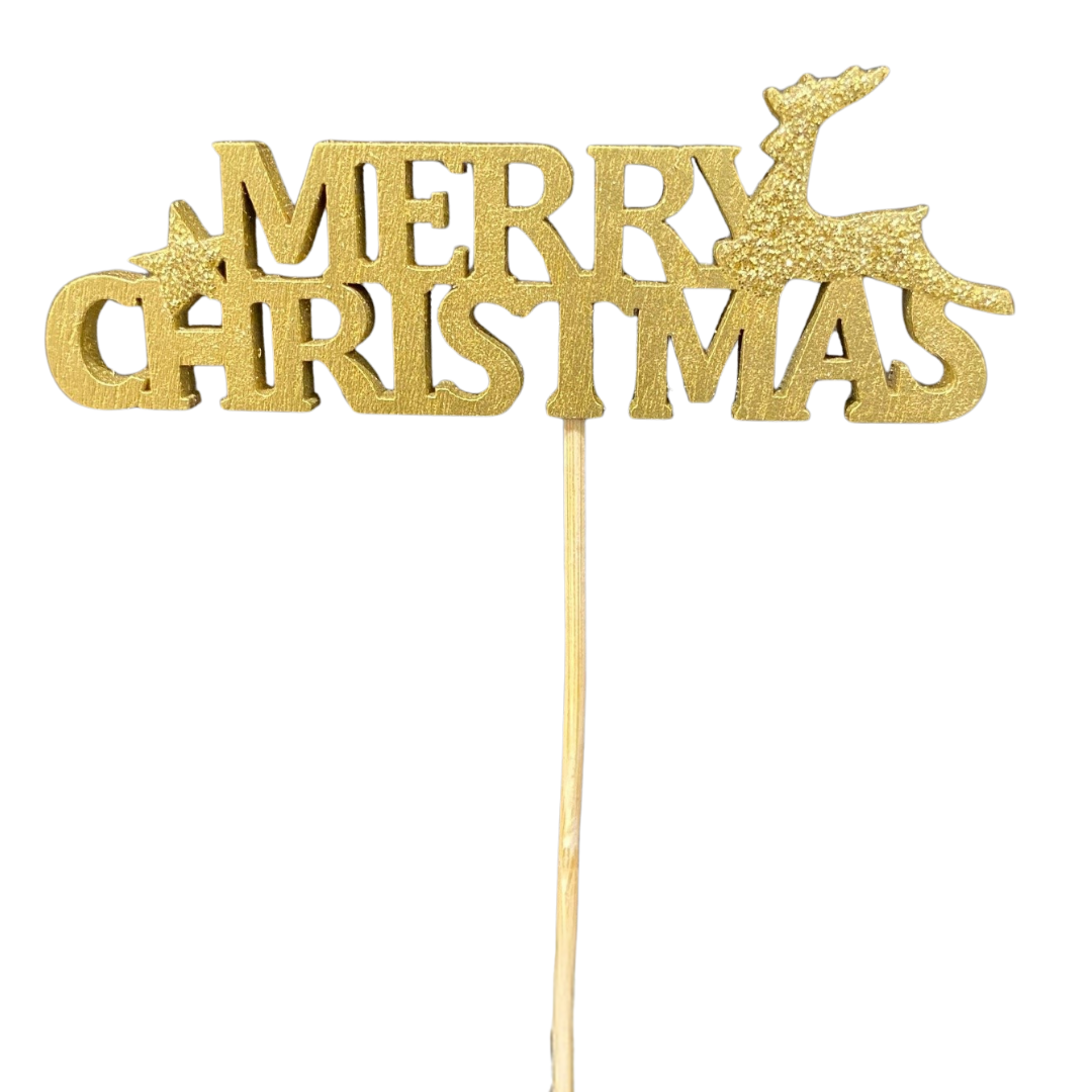 Gold Merry Christmas Pick (Pack 12)