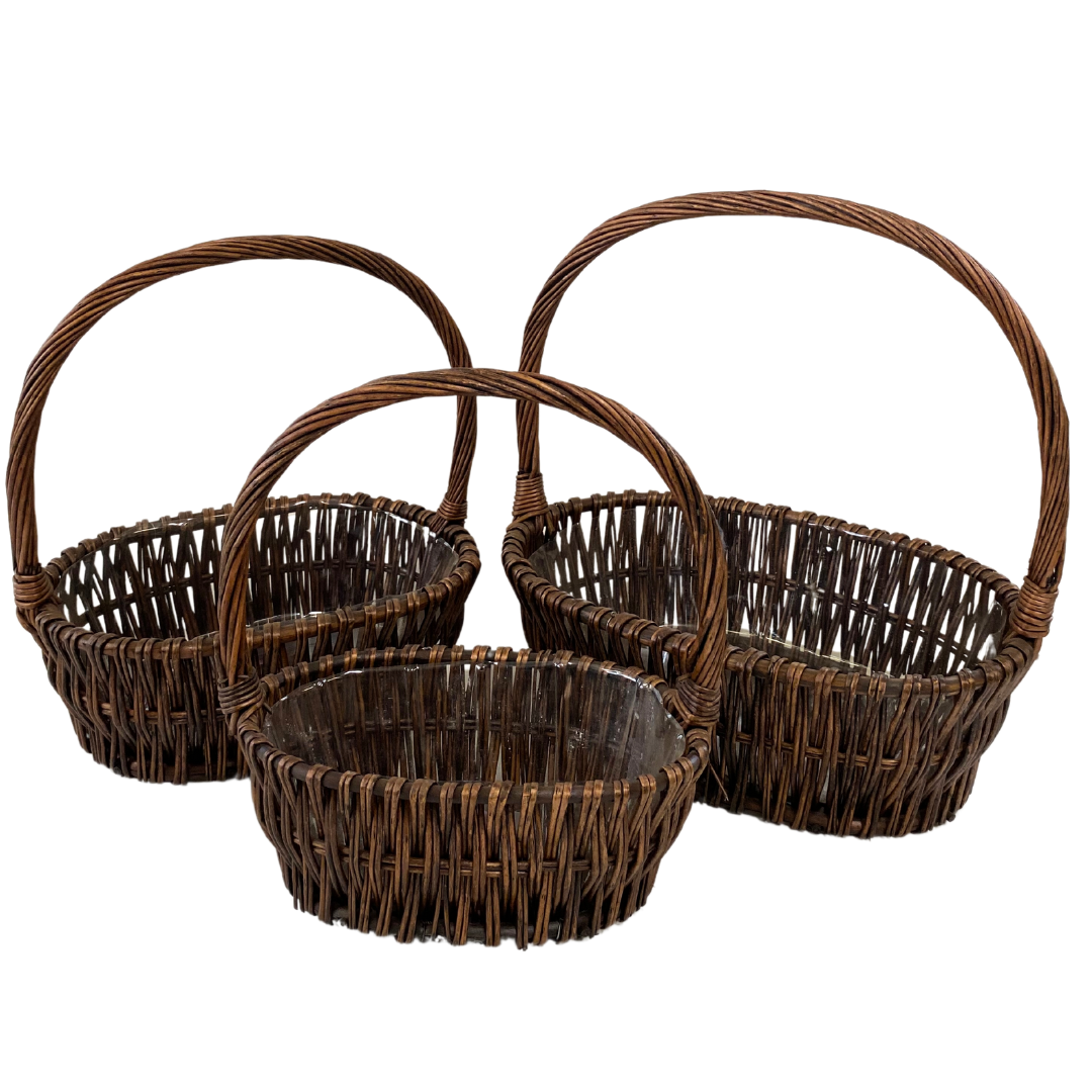 Wicker Set of 3 Oval Dark Brown