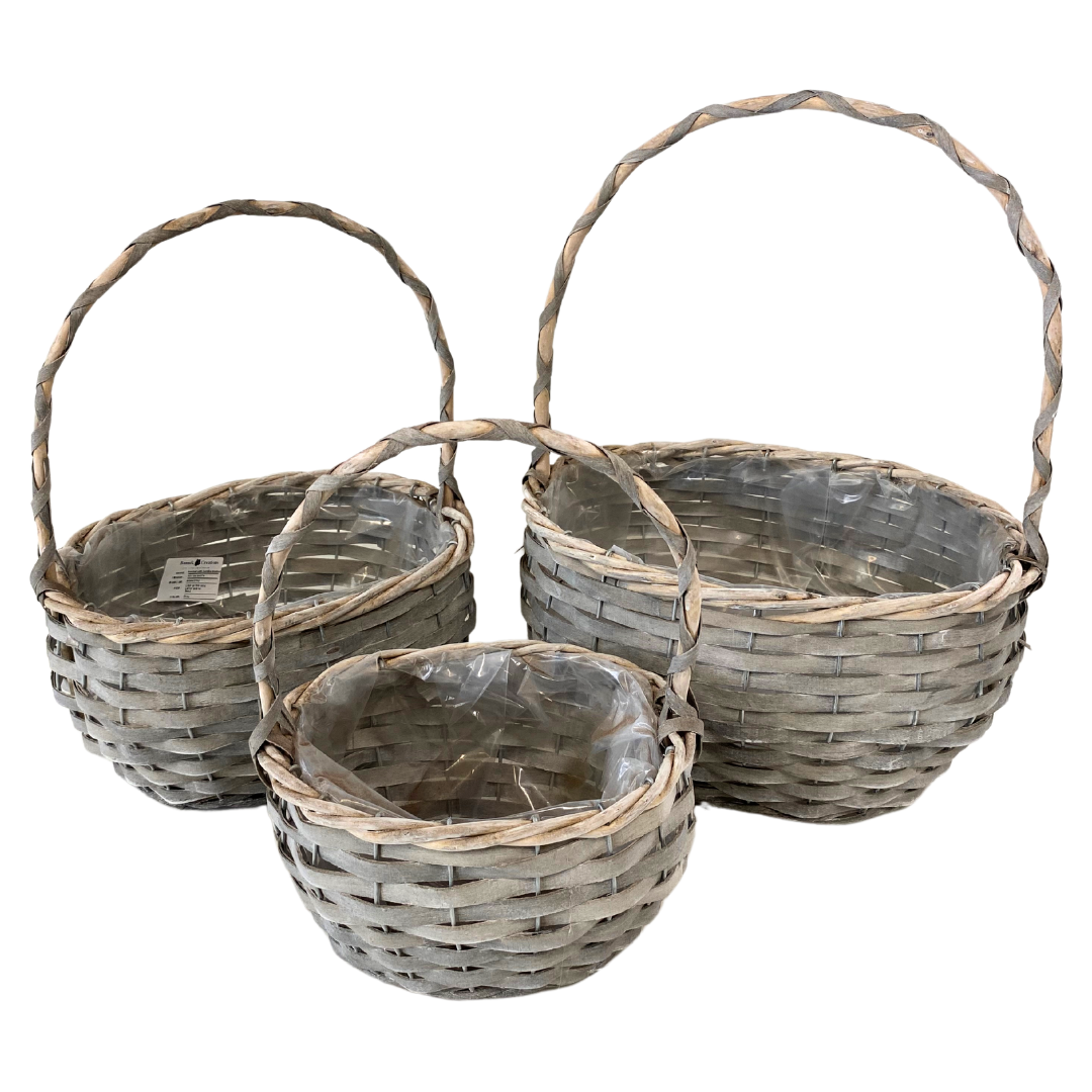 Wicker Set of 3 Oval Light Grey