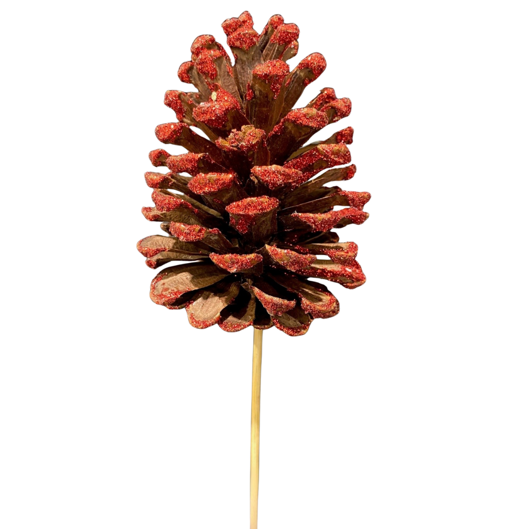 Red Glitter Pinecone Pick (Pack 12)