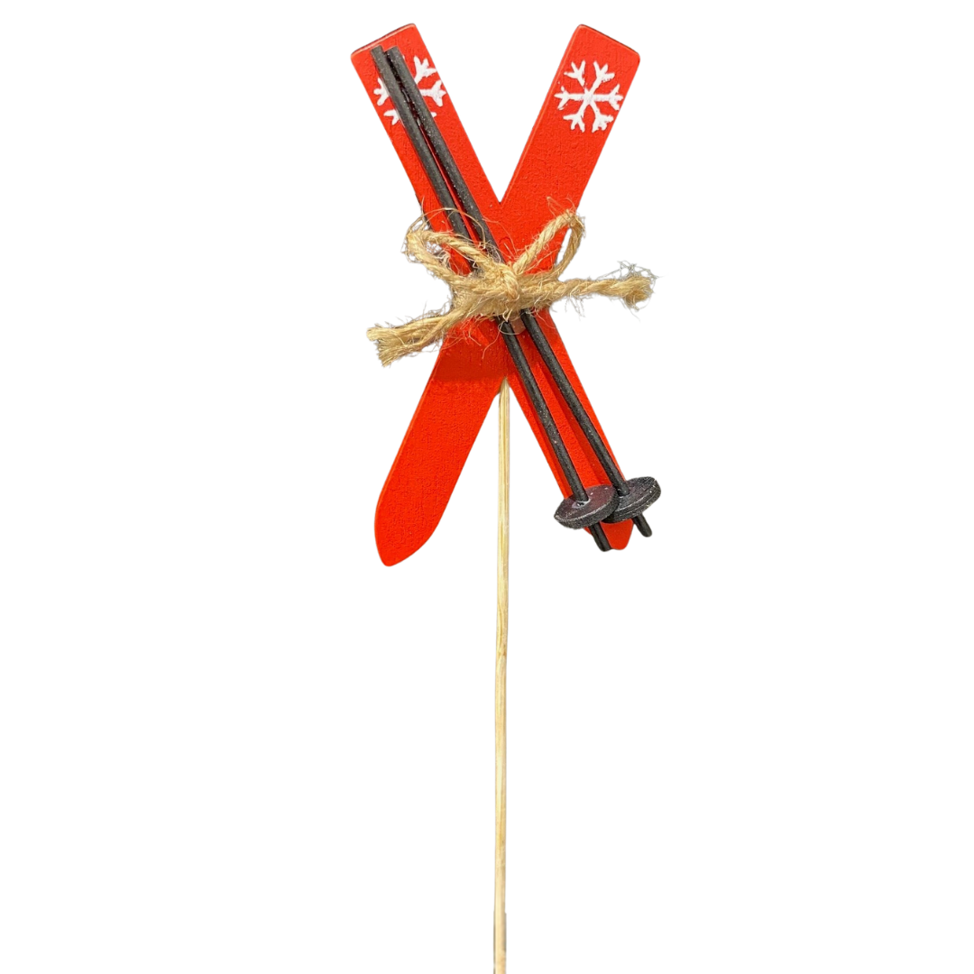 Wooden Red Skis Pick (Pack 12)