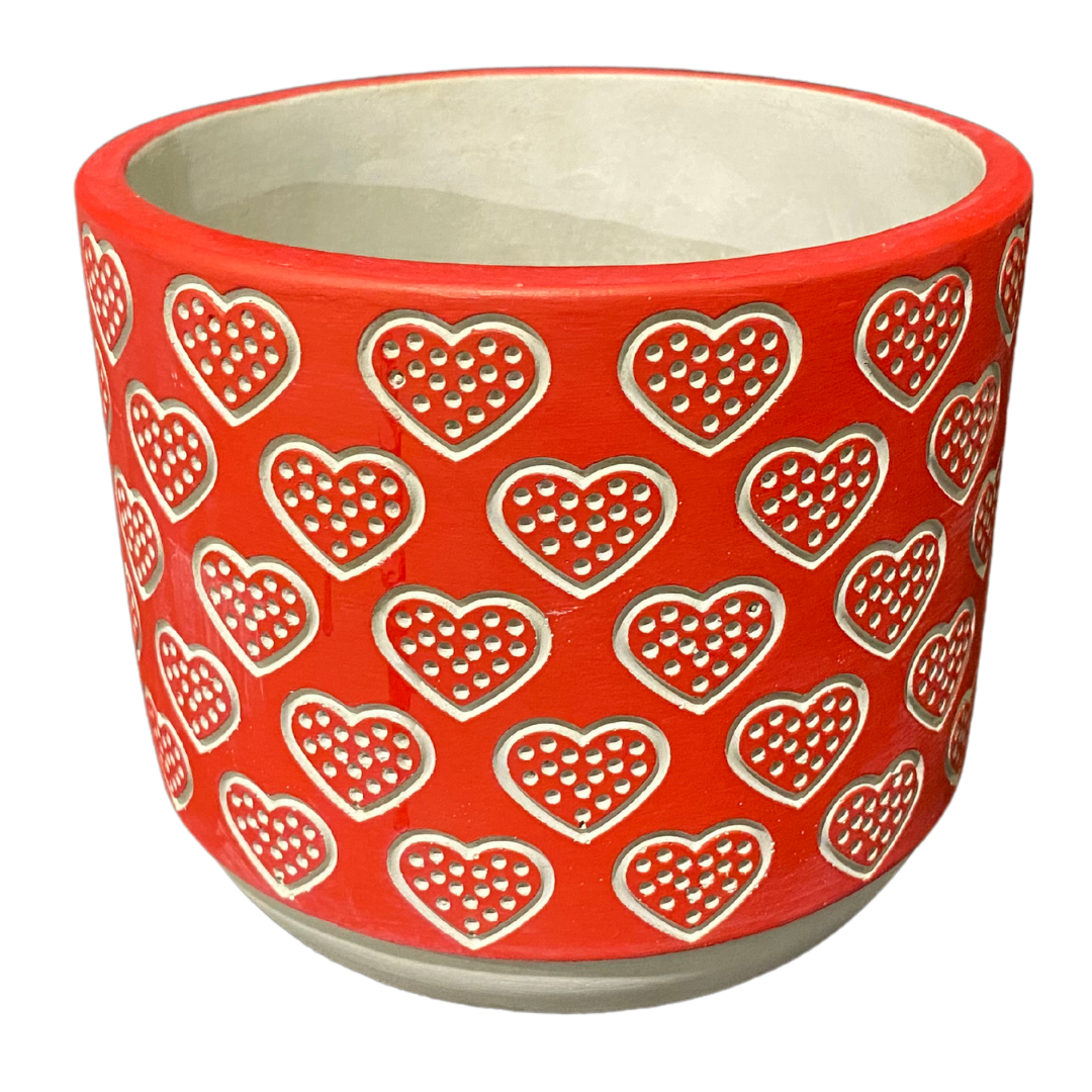 Red Dotted Hearts Pot