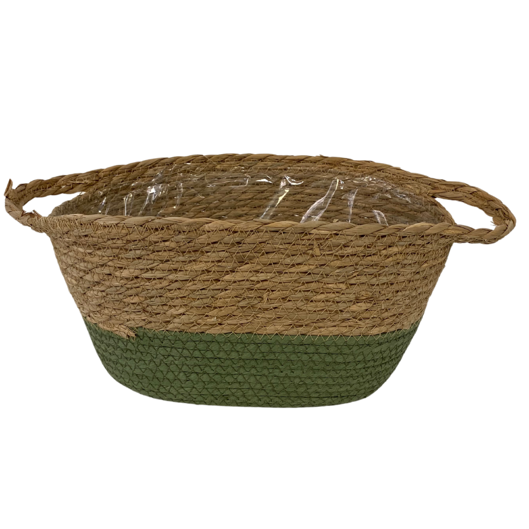 XL Tan/Green Wicker Basket