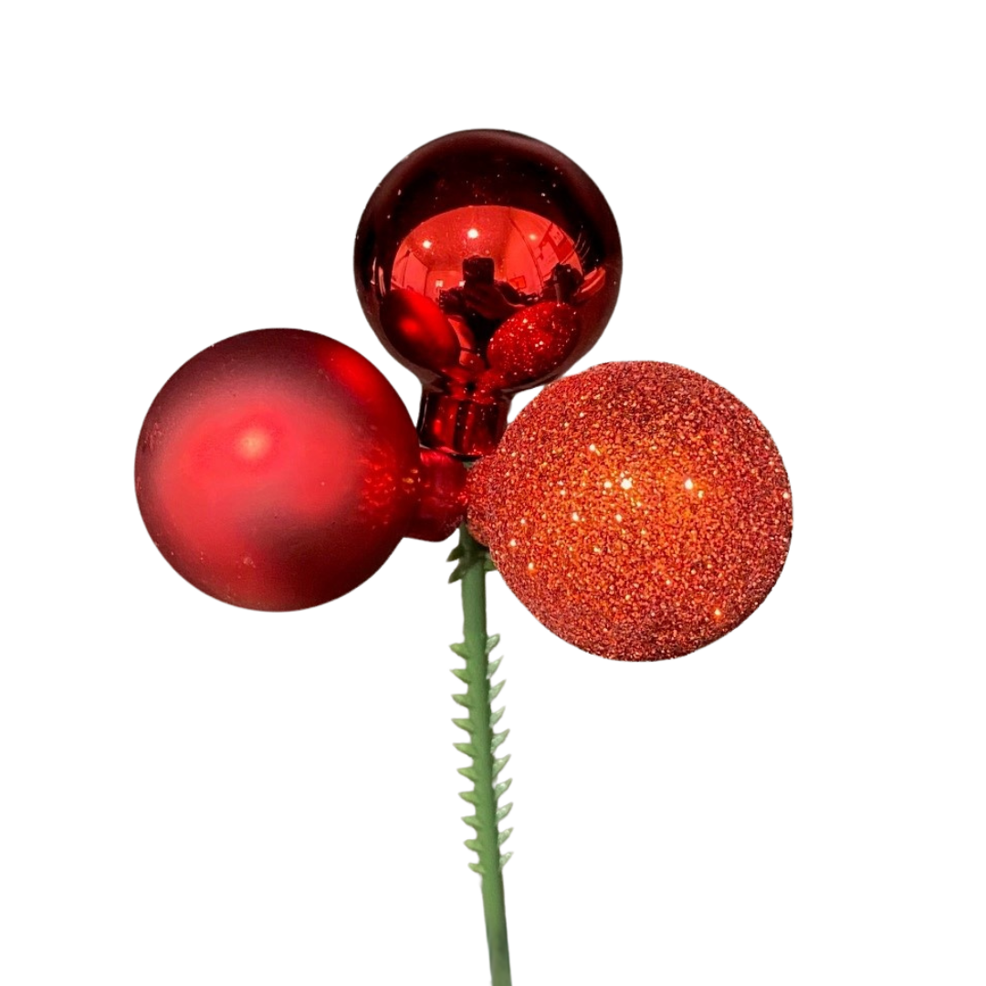 Triple Red Christmas Ball Pick