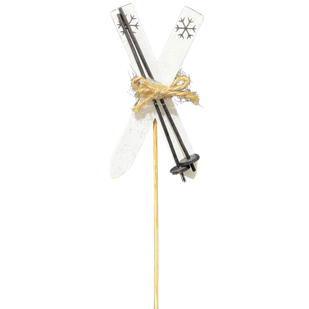 Wooden White Skis Pick (Pack 12)