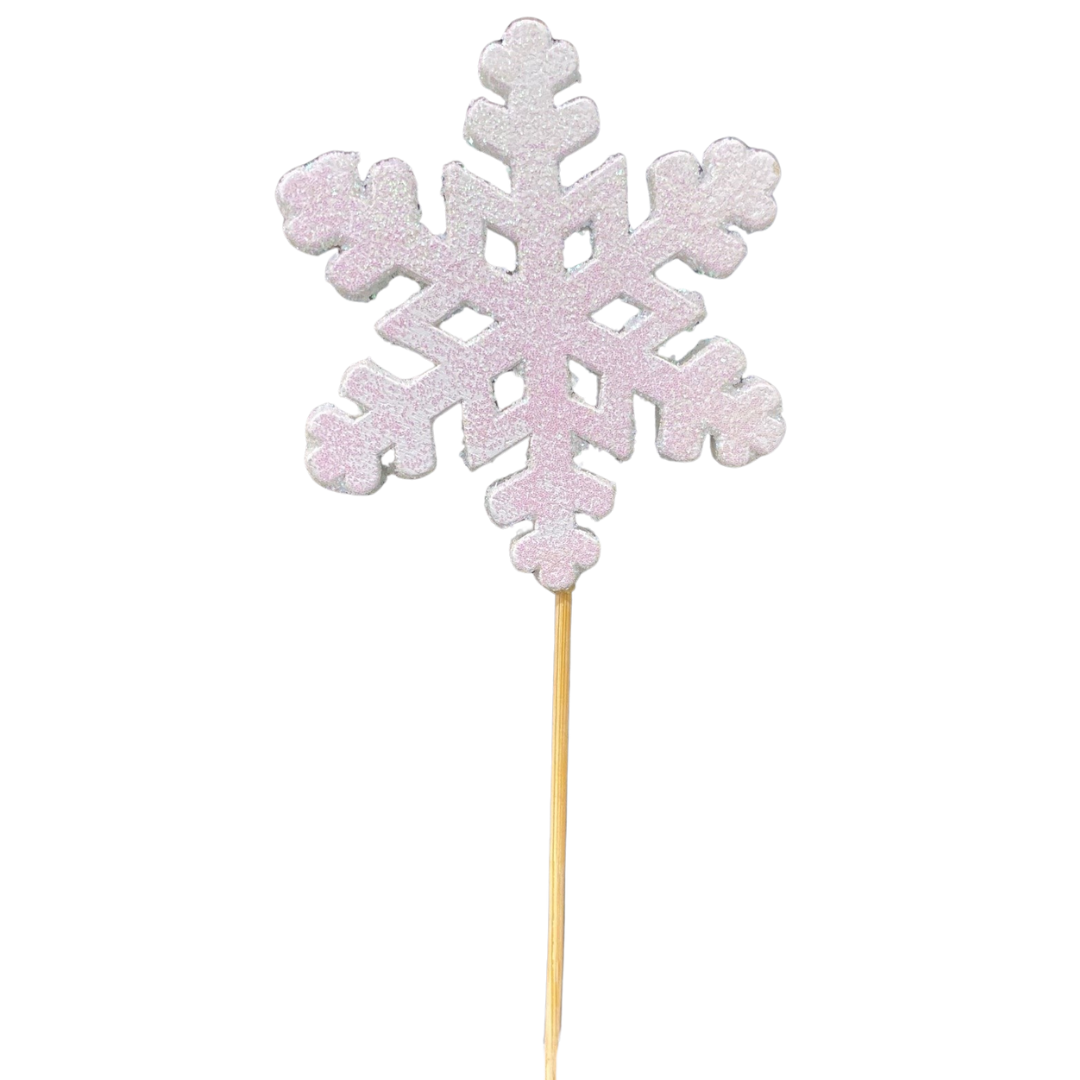 White Glitter Snowflake Pick