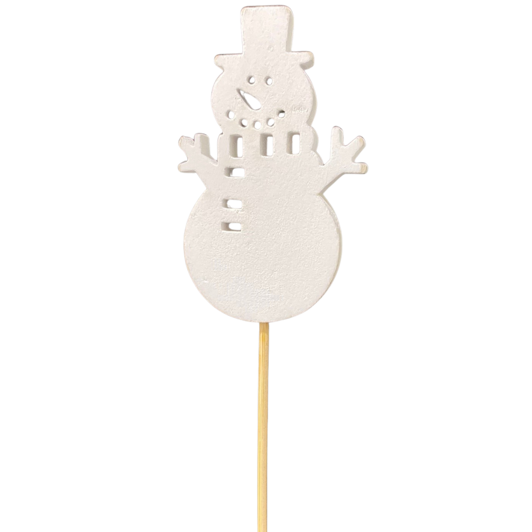 Wooden White Snowman Pick (Pack 12)
