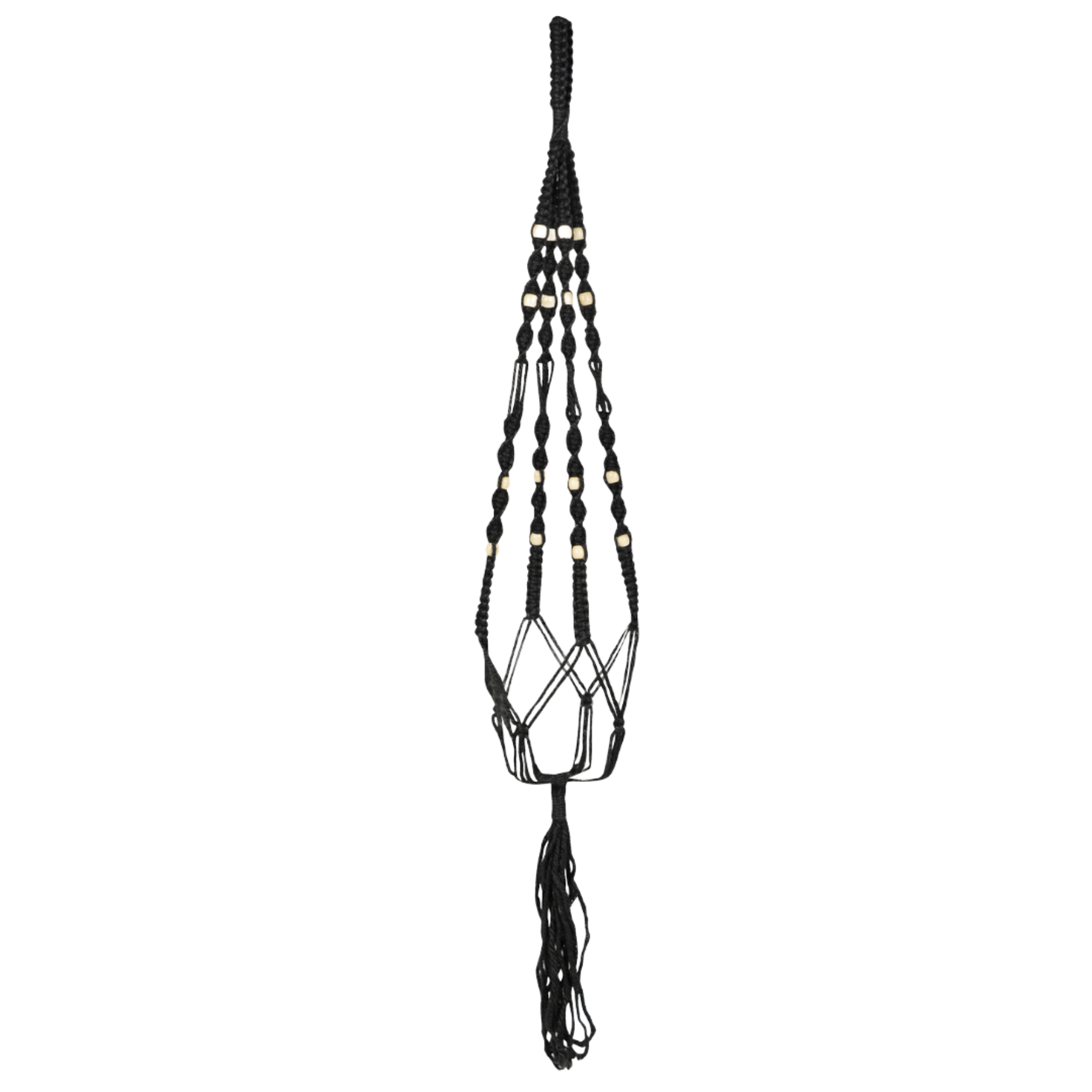 Black Macrame Pot Hanger With Beads